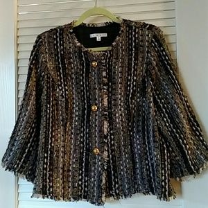 CAbi Tweed Wool Blend Blazer XL with Fringe